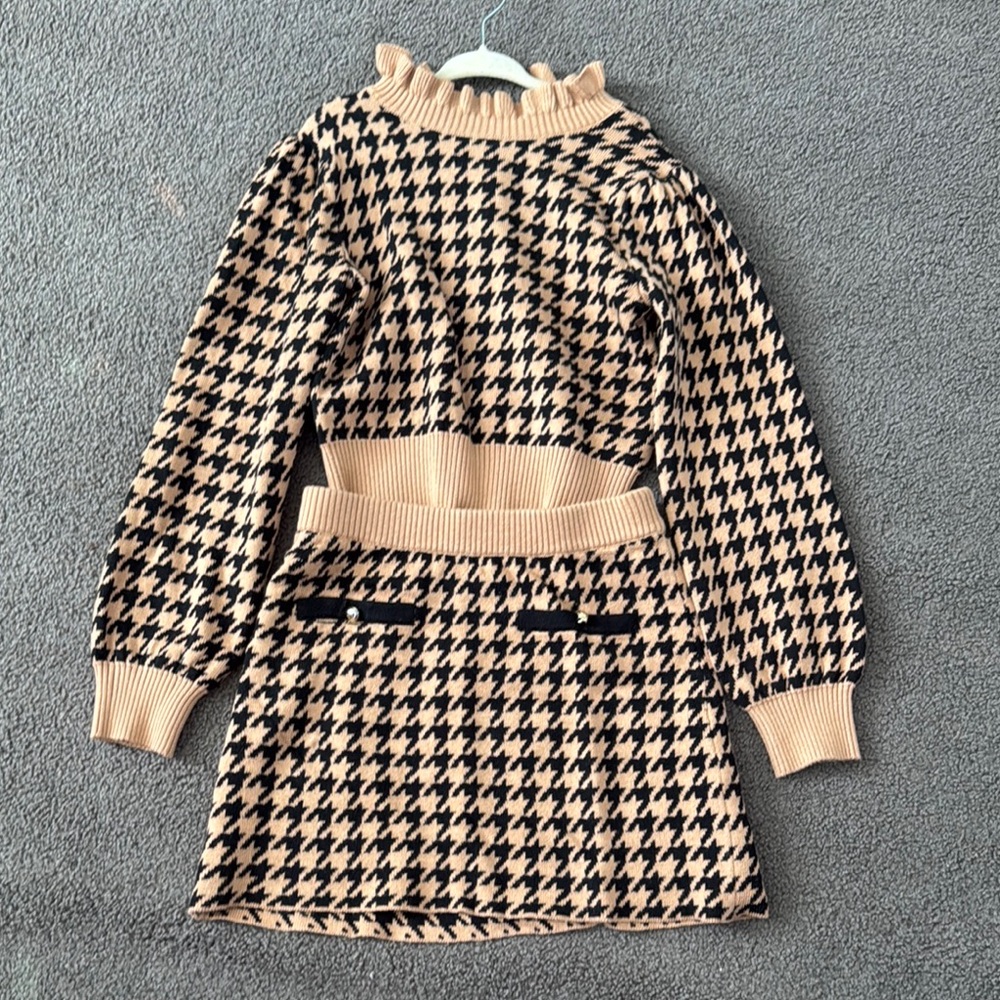Chic Houndstooth Sweater and Skirt Set